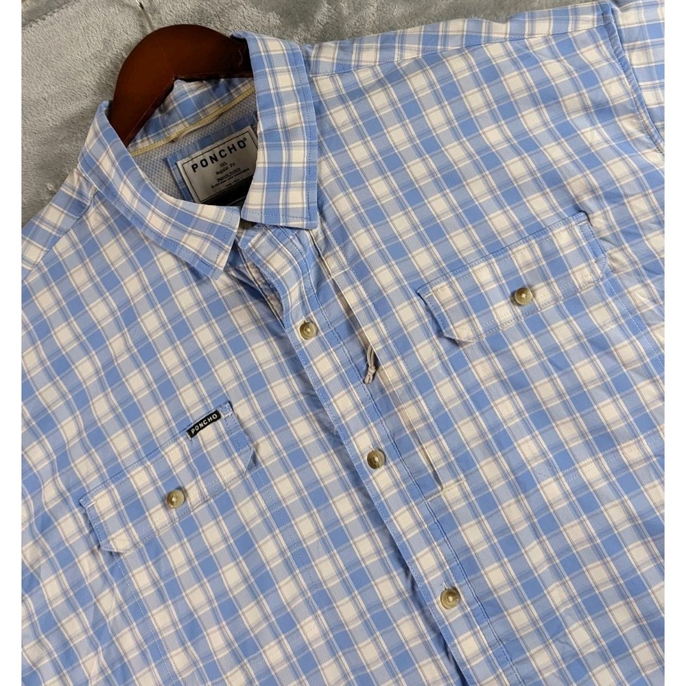 Poncho Shirt Mens 3XL Plaid Long Sleeve Regular Fit Magnetic Pockets Fishing